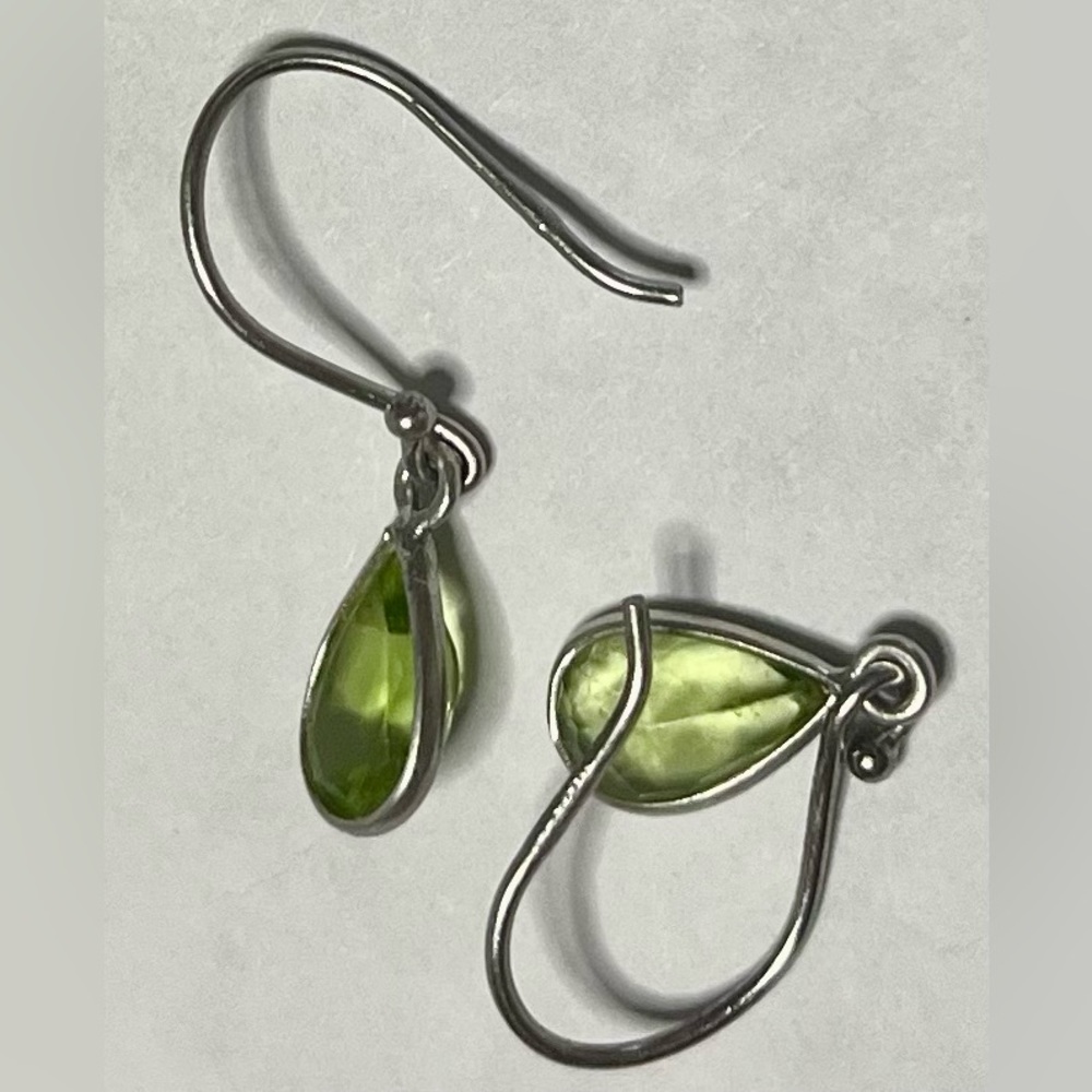 925 green faceted gemstone wire pierced earrings jewelry - Picture 9 of 13